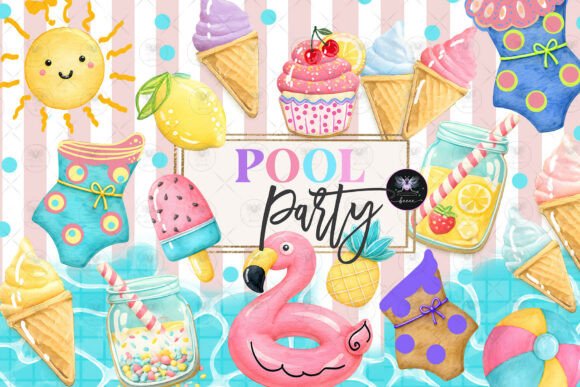 Download Summer Pool Party Clipart Watercolor - Party clipart Collection