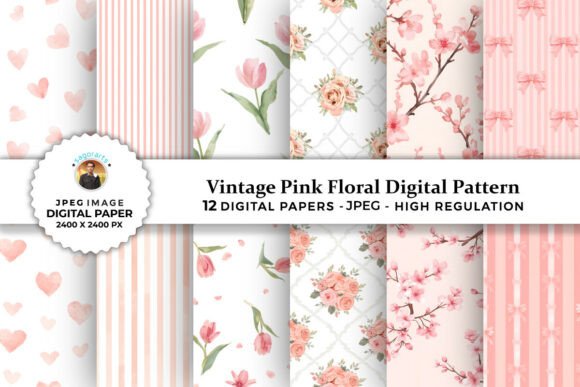 Download Vintage Pink Floral Digital Patterns - Pink Collection