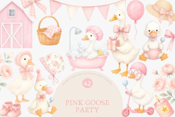 Download Pink Party Cute Duck Clipart Set - Pink Collection