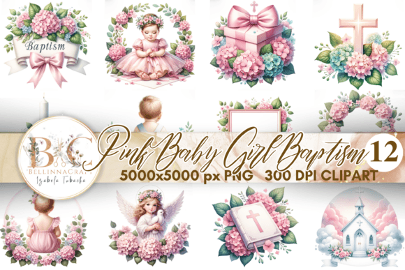 Download Watercolor Pink Baby Girl Baptism - Pink Collection