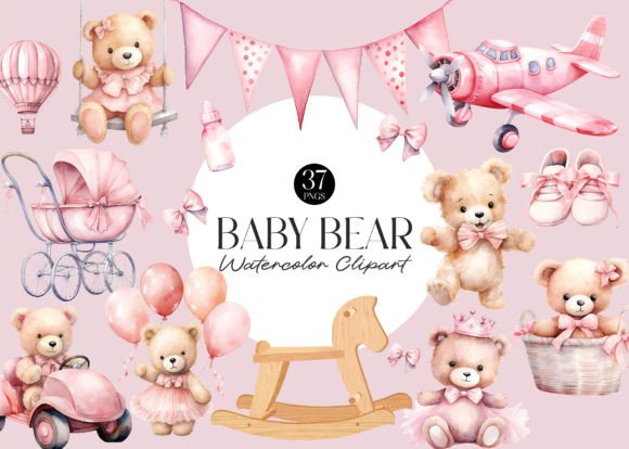 Download Pink Teddy Bear Baby Shower Clipart - Pink Collection