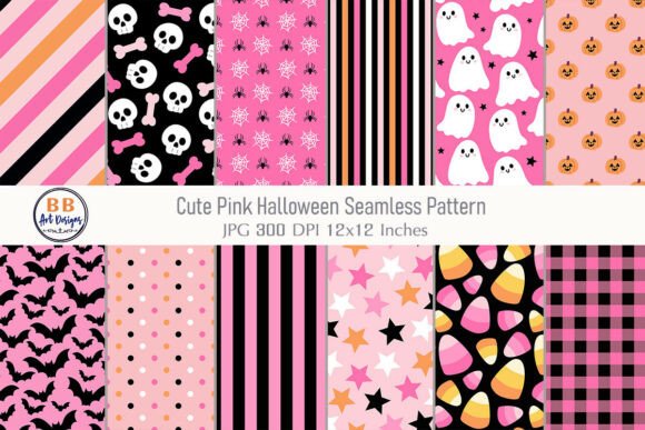 Download Pink Halloween Seamless Patterns - Pink Collection