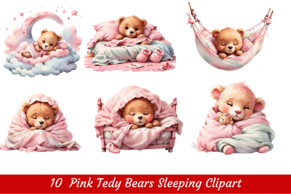 Download Pink Teddy Bear Sleeping Clipart - Pink Collection