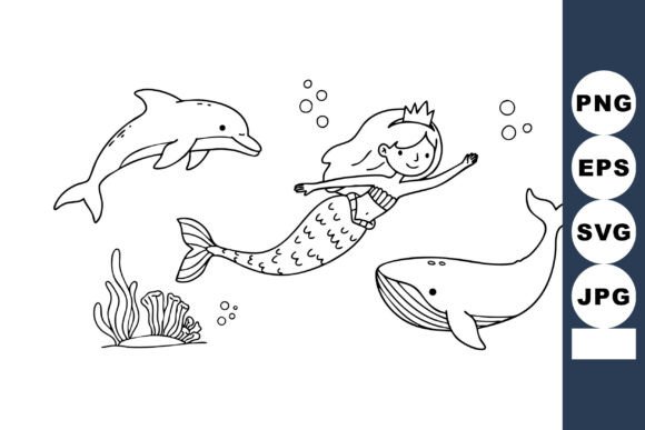 Download Mermaid Swimming with Dolphin and Whale - Premium Resources