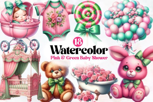 Download Pink &amp; Green Coquette Baby Shower Clipar - Pink Collection