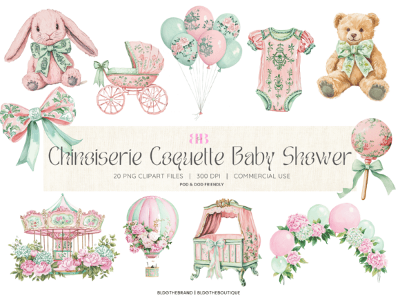 Download Pink &amp; Green Coquette Baby Shower PNGs - Pink Collection