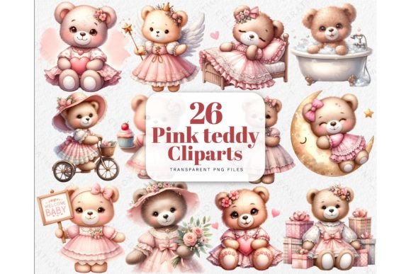 Download Watercolor Pink Love Teddy Bear Cliparts - Pink Collection