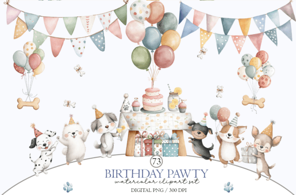 Download Dog Birthday Party Clipart: Watercolor - Party clipart Collection